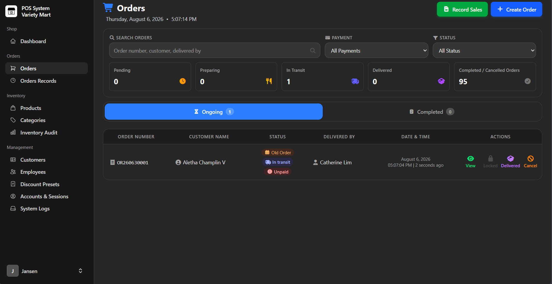 Grocery Store POS System screenshot